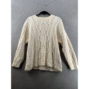 Vintage Eddie Bauer Fishman Cable Knit Sweater Crew Neck Cream Size Large Cotton
